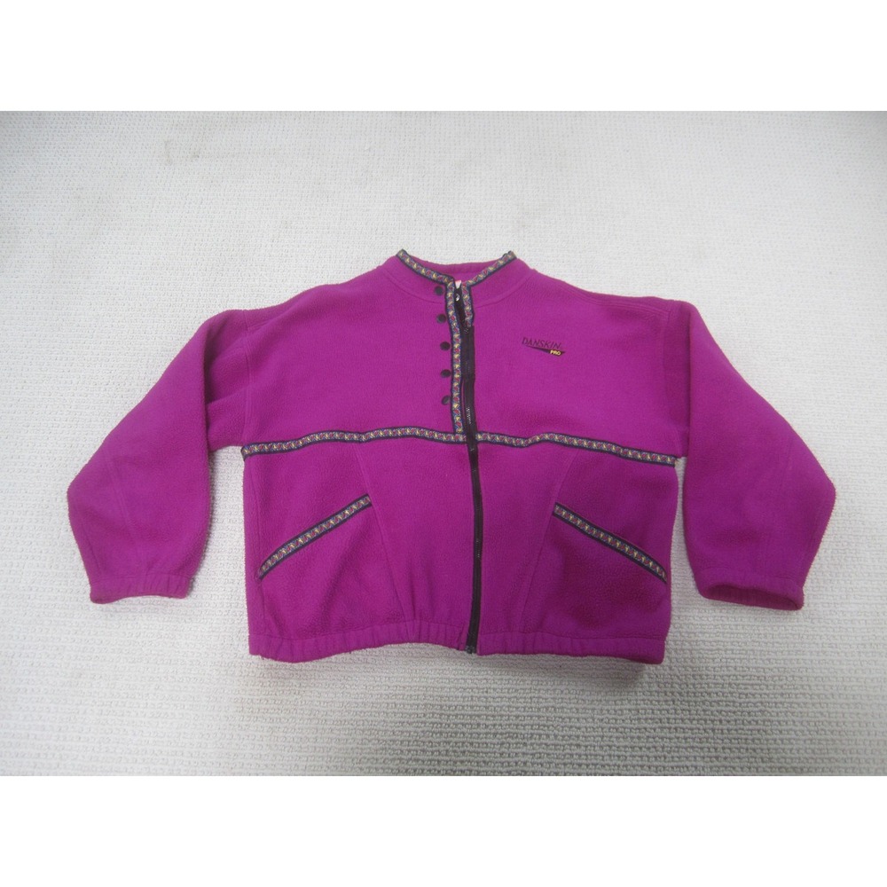 Vintage Danskin Pro Fleece Jacket Womens Medium Purple Geo Trim Zip Made USA 90s